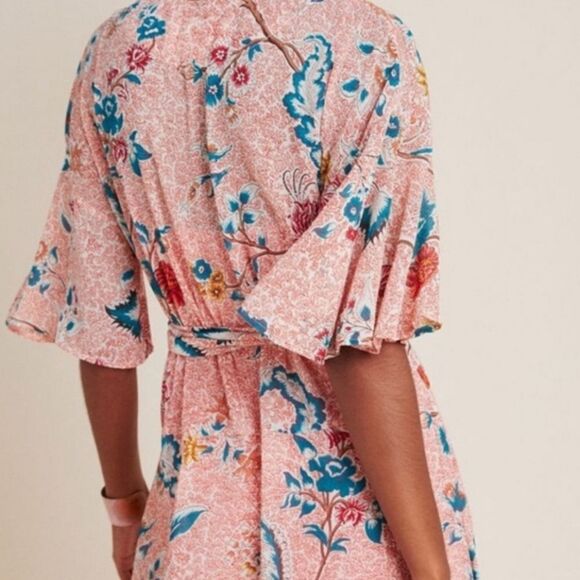 Anthropologie Maeve Adelaid Floral Wrap Dress XS Flutter Fairy Baby Shower - Picture 6 of 16
